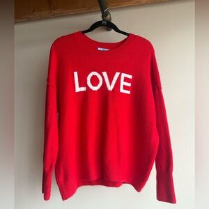 Cece Crewneck Pullover Sweater Sz M Red White LOVE